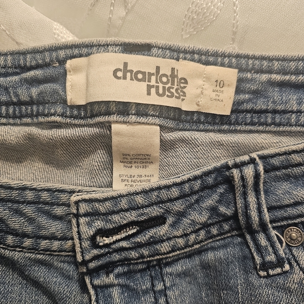Charlotte Russe denim distressed long chic womens shorts size 10 - Picture 2 of 7